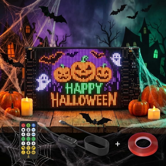 DAYBETTER Devil Eyes LED Window Light, 2.75” x 6.81” Programmable Scrolling LED Sign with Bluetooth & Remote, Custom Text & Animations for Decoration, Advertising & Business