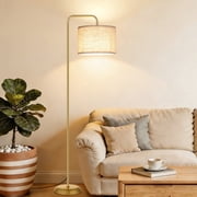 DAYBETTER Floor Lamp for Living Room, Tall Standing Lamp with 3 Color Temperatures, 850 Lumens LED Bulb, Foot Switch, Modern Metal Pole with White Shade for Bedroom, Office Golden