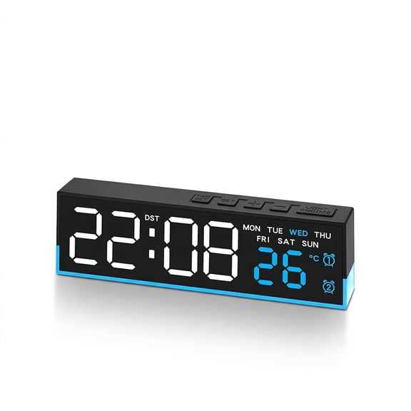 DAYBETTER Digital Alarm Clock for Bedrooms, Home Offices & Nurseries, Dual Display Modes, Auto/Manual Dimming, 3-Level Blue Ambient Light, Dual Alarms with Snooze, Summer Time Function