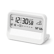 DAYBETTER Digital Alarm Clock, Transparent Bedside Desk Calendar Alarm Clock, Date, Day, Temperature, Weather Display, Timer Function White