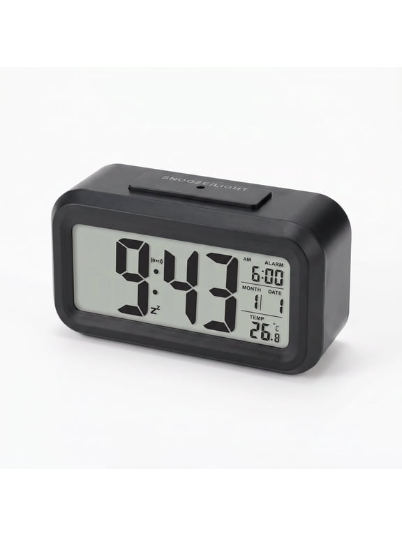 Digital Alarm Clock, Time/Date/Week/Temperature Display, Auto Dimmable Backlight, 12/24H & Snooze, Large LED Digital Clock for Bedroom Office(Black)