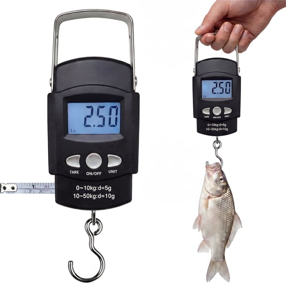 DAYBETTER Digital Fish Scale, 110LB/50KG Portable Hanging Scale with Build-in Tape & LCD Display, for Travel Baggage, Fishing, Postal Parcel