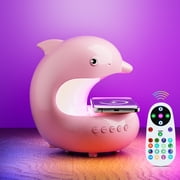 DAYBETTER Dolphin RGB Night Light Bluetooth Speaker, 15W Wireless Phone Charger, Remote Control Dimmable Lamp with Timer, Bedroom Decor Gift