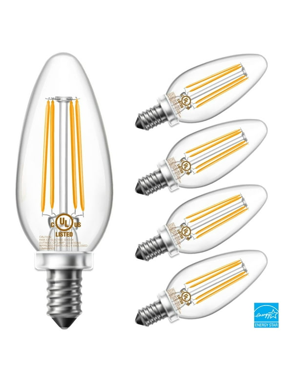 DAYBETTER E12 Led Candelabra Bulbs 60W Equivalent, Dimmable Chandelier Light Bulbs, High Brightness 500 LM Warm White 2700K, B11 Filament Candle Light Bulbs, Clear Glass Style for Home, 5 Pack
