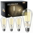 thumbnail image 1 of DAYBETTER Edison Light Bulbs,60W Equivalent,Dimmable Vintage LED Light Bulbs for Bedroom, E26 Medium Base,Warm White 2700K,ST58,8W, 800LM, 80+ CRI,Clear Glass, 4 Pack, 1 of 6