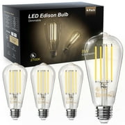 DAYBETTER Edison Light Bulbs,60W Equivalent,Dimmable Vintage LED Light Bulbs for Bedroom, E26 Medium Base,Warm White 2700K,ST58,8W, 800LM, 80+ CRI,Clear Glass, 4 Pack