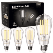DAYBETTER Edison Light Bulbs,60W Equivalent,Dimmable Vintage LED Light Bulbs for Bedroom, E26 Medium Base,Warm White 4000K,ST58,8W, 800LM, 80+ CRI,Clear Glass, 4Pack