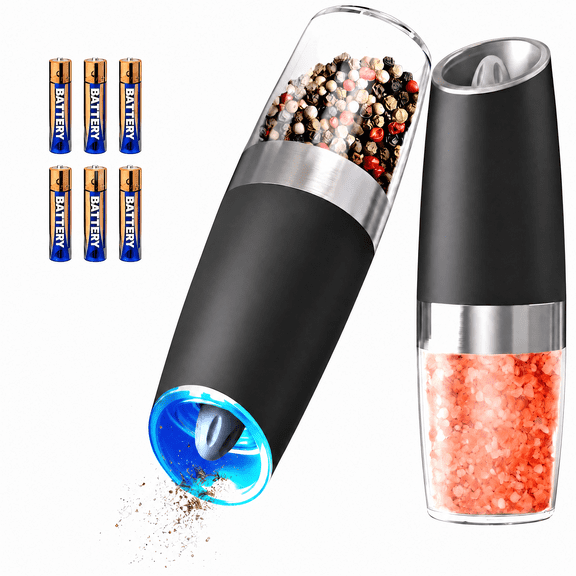 DAYBETTER Gravity Electric Salt and Pepper Grinder Set, 5 Coarseness Levels with LED Light, Battery Powered, Automatic Shakers for Home, Kitchen