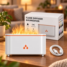DAYBETTER Flame Diffuser, 160ml Ultrasonic Essential Oil Diffuser with 7 Color Flame Light, Usb-C Powered Cool Mist Humidifier for Home Office