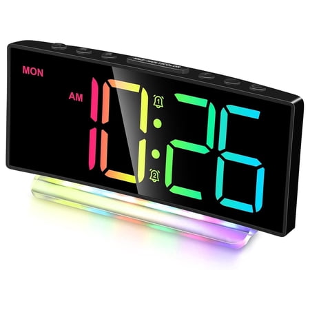 DAYBETTER Extra Loud Alarm Clock Large Display 7 Color RGB Night Light USB Charging 12/24H for Adults Teens Kids, Black