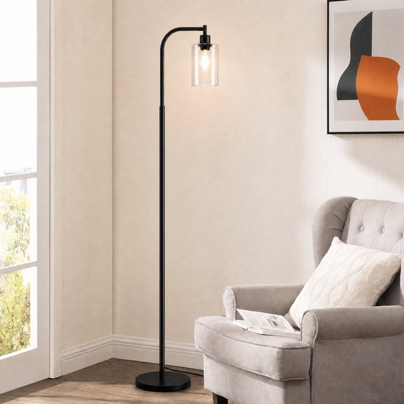 DAYBETTER Floor Lamp, Clear Glass Shade with 3 Color Temperature, Foot Switch & Weighted Stable Base, Modern Standing Lamp for Living Room, Bedroom, Black