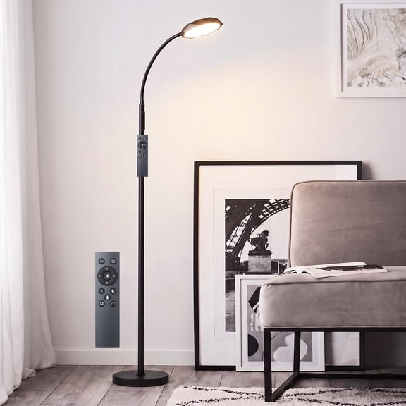 DAYBETTER Floor Lamp for Living Room, Dimmable Reading Lamp with Touch Control & Remote, 4 Color Temperatures, Gooseneck Tall Stand Lamp for Office Craft, Black