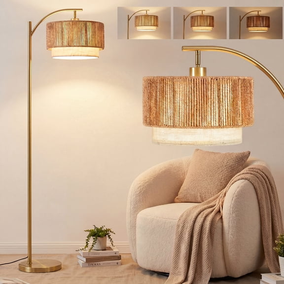 DAYBETTER Arc Floor Lamp, Standing Lamp with 3 Color Tempereatures Bulb, Adjustable lampshade, Unique Double Lampshade Design, for Living Room, Office.