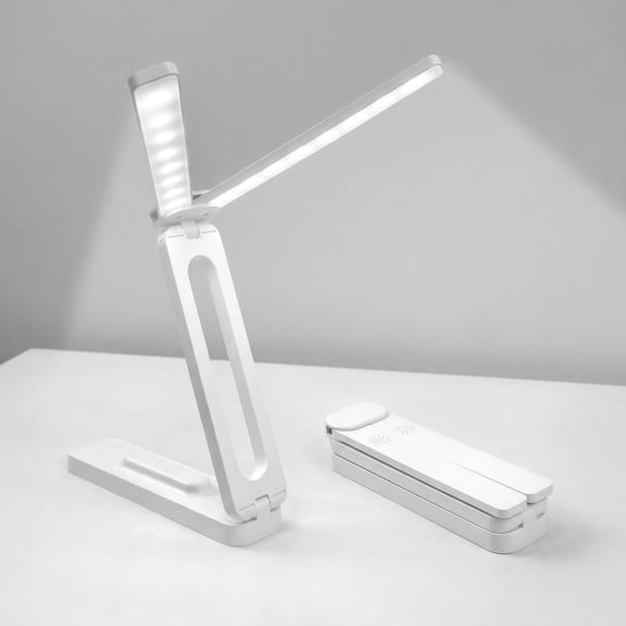 DAYBETTER Foldable LED Desk Lamp, Dual Head Light with Stepless Dimming, 3 Color Modes, 1200mAh Rechargeable for Bedside, Reading or Travel