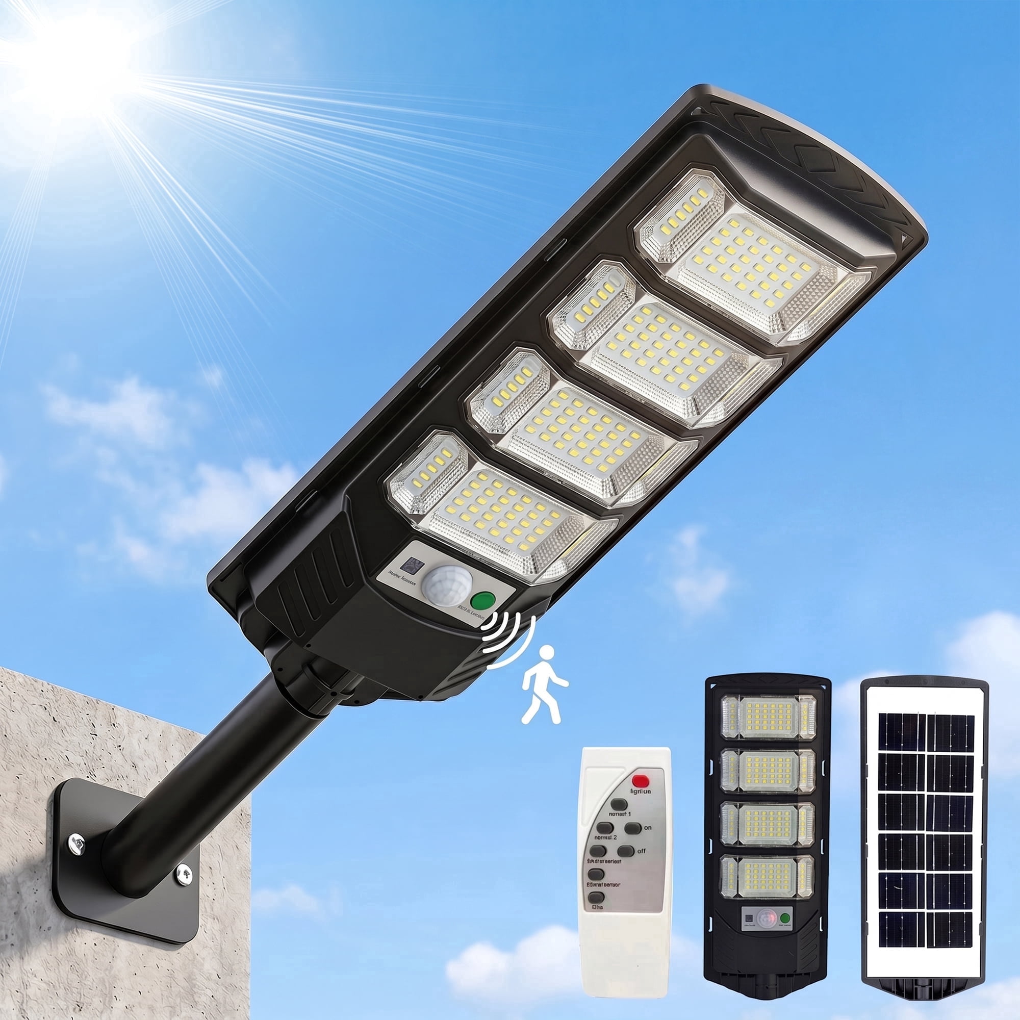 DAYBETTER Solar Street Lights Outdoor, 6000K Waterproof Motion Sensor LED Solar Parking Lot Lights with Remote for Patio Parking Lot Garage Yard