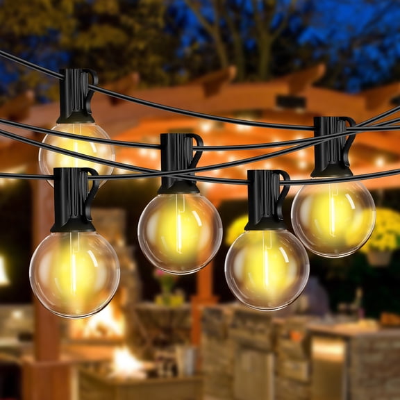 DAYBETTER G40 Solar Outdoor String Lights, Remote Control, 50ft Waterproof Hanging Lights with 8 Lighting Modes, 25 LED Bulbs, for Outside