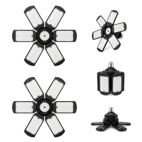 DAYBETTER Garage Lights - 2Pack Super Bright LED Garage Ceiling Light 6500K LED Shop Light w/ 6 Deformable Panels Screw in E26 Socket Light Bulbs for Workshop Storage Warehouse Attic