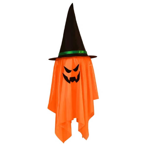 DAYBETTER Halloween Hanging Light Up Decor, 3 Pack LED Hanging Pumpkin Ghost with Witch Hat Decoration for Indoor Outdoor Party Garden Halloween Gifts