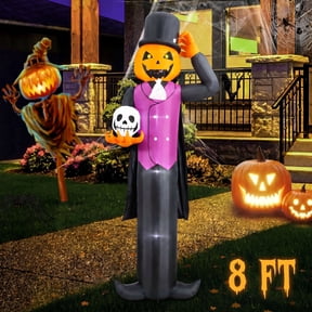 DAYBETTER 8FT Halloween Inflatable, Pumpkin Head Vampire Inflatable with 4 LED Lights, Blow Up Halloween Party Decoration with Ground Stakes, for Front Yard, Lawn, Garden Decor