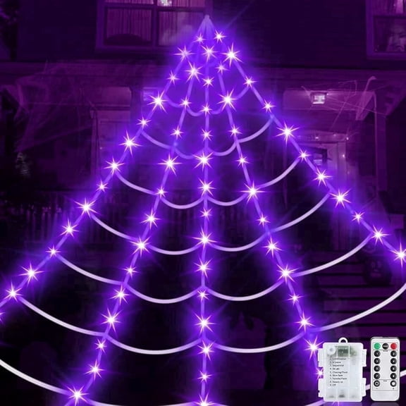 DAYBETTER Halloween Spider Web Lights, 250 LED Holiday Lighting, 15.7x16.4FT Waterproof Web Lights, Remote Control, for Indoor Outdoor Yard Garden Halloween Decor (Purple Light)