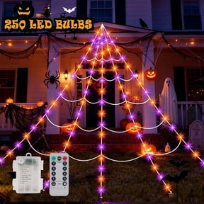 DAYBETTER Halloween Spider Web Lights, 250 Purple & Orange LED Holiday Lighting, 15.7x16.4FT Waterproof Web Lights, Remote Control, for Indoor Outdoor Yard Halloween Decor