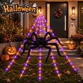 thumbnail image 1 of DAYBETTER Halloween Spider Web Lights, 5FT Giant Spider, 250 LED Holiday Lights, Remote Control Waterproof for Indoor Outdoor Yard Party Halloween Decorations (Purple & Orange), 1 of 7