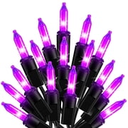 DAYBETTER Halloween String Lights, 16.4ft Incandescent Mini Lights, with 50 Count Purple Waterproof Bulbs, for Home, Yard, Party, Halloween Decor