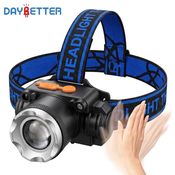 DAYBETTER Rechargeable Headlamp, Zoomable 3 Lighting Modes, Motion Sensor, 800mAh Battery Head Light for Camping Hiking Fishing Running Outdoor