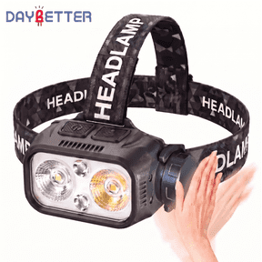 DAYBETTER LED Headlamp with White/Yellow Lighting, 9 Modes, Motion Sensor, Type-C Chargeable, Waterproof for Camping, Hiking, Fishing, Running