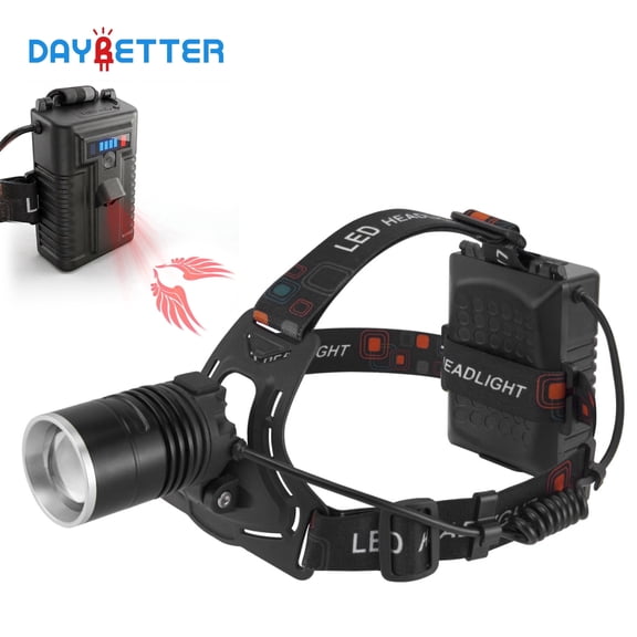 DAYBETTER Headlamp with Wings Projection, Red & Blue Emergency Strobe, Rechargeable LED Head Lights with 3 Modes Zoomable, 120°Adjustable, IP54 Waterproof for Camping Hunting Hiking