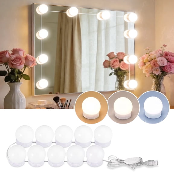 DAYBETTER Hollywood Makeup Vanity Mirror Light, 10 Dimmable LED Bulb Stick on with 3 Color Temperature, USB Powered Lighting for Bathroom & Dressing Mirror