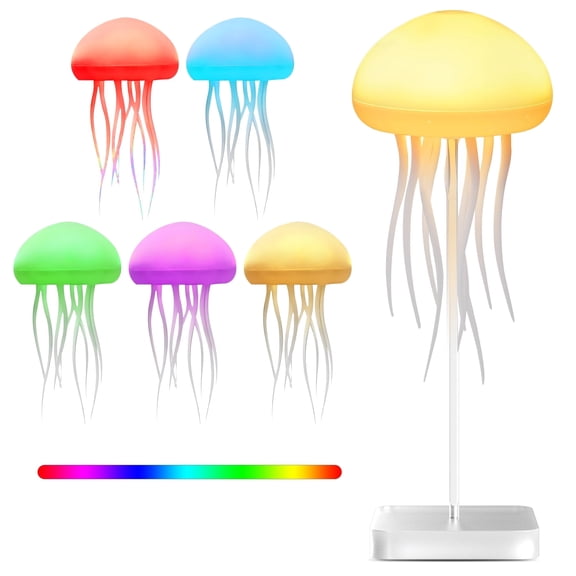 DAYBETTER LED Gradient RGB Jellyfish Table Lamp, Voice & Button Control Flexible Tentacle Mood Light, Decor Lamp for Bedroom Living Room