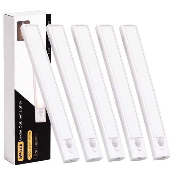 DAYBETTER Warm White Light Under Cabinet Lighting, USB Rechargeable Closet Lighting with Motion Sensor and Magnetic Strip for Wardrobe & Kitchen, Wireless Lighting, 5?Pack