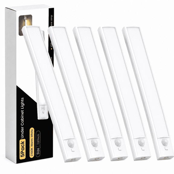 DAYBETTER Warm White Light Under Cabinet Lighting, USB Rechargeable Closet Lighting with Motion Sensor and Magnetic Strip for Wardrobe & Kitchen, Wireless Lighting, 5?Pack