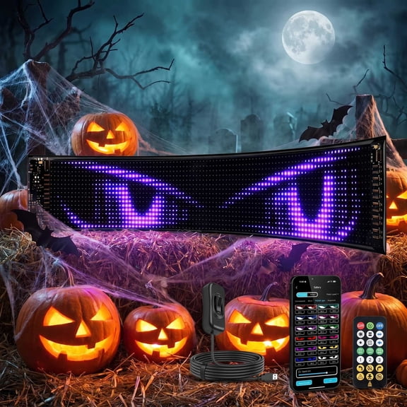 DAYBETTER Devil Eye Sign Lights 23.42″×4.72″ in, LED Flexible Silicone Accent Lights for Windshield, DIY Dynamic Programmable APP Control, Custom Text Pattern Animation Flexible Display, USB-Powered