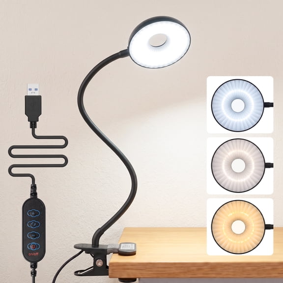 DAYBETTER LED Clip Lamp, 44 LEDs Dimmable Desk Lamp with 5 Color Temperature Modes (3000K-6500K), 10 Brightness Levels, USB Powered for Reading, Study, Work