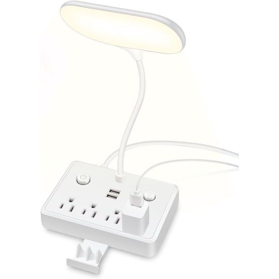 DAYBETTER LED Desk Lamp with 4 AC Outlets and 2 USB Charging Ports, 3 Lighting Modes, 2 Color Temperatures, Dimmable Gooseneck Table Lamp for Home Office, Dorm & Travel