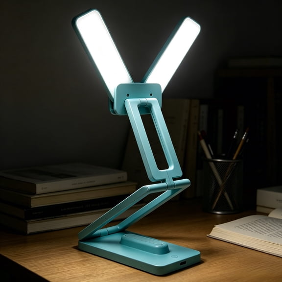 DAYBETTER Foldable Dual-Head Desk Lamp,Portable Lamp with 4 Rotating Hinges,3 Adjustable Settings,Dual Rotatable Heads for Wider Coverage, for Reading and Working.