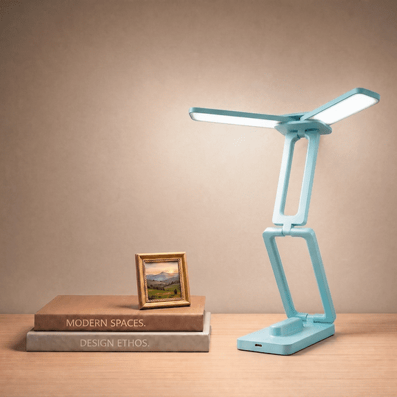 DAYBETTER Foldable LED Desk Lamp, Rechargeable Dual Adjustable Heads, 3 Color Stepless Dimming Eye-Caring Portable Light