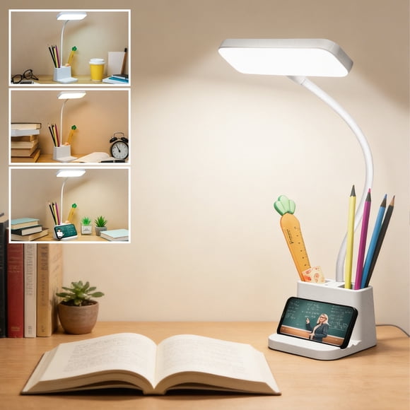 DAYBETTER LED Desk Lamp with Pen and Phone Holder, Dimmable LED Table Lamp with USB Port, 3 Modes, Touch Control, for Study, Reading, Office