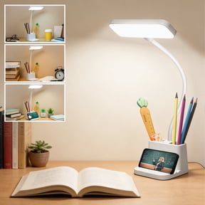 DAYBETTER LED Desk Lamp with Pen and Phone Holder, Dimmable LED Table Lamp with USB Port, 3 Modes, Touch Control, for Study, Reading, Office