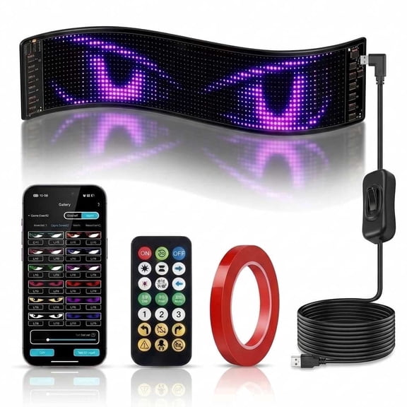 DAYBETTER 14.7 x 3.6 inch Devil Eyes Windshield LED Light, Dual Screen Sync, App & Remote Control, Custom Text Graphics for Car Truck SUV RV