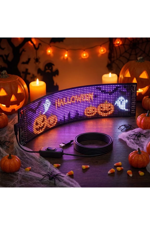 Devil Eye Sign Lights 14.7×3.6in, LED Flexible Silicone Accent Lights for Windshield, DIY Dynamic Programmable APP Control, Custom Text Pattern Animation Flexible Display, USB-Powered