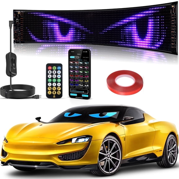 DAYBETTER LED Eyes for Car Windshield,Programmable LED Sign,14.7 Inch APP Control Scrolling Display,Custom Text Pattern Animation Flexible Display for Store, Bar, Taxi, Party Advertising