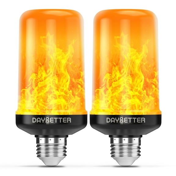 DAYBETTER LED Flame Light Bulbs, 4 Modes Flickering Light Bulbs with Upside Down Effect, E26/E27 Flame Bulb for Halloween Christmas Party Patio Porch Home Indoor & Outdoor Decoration,2pack