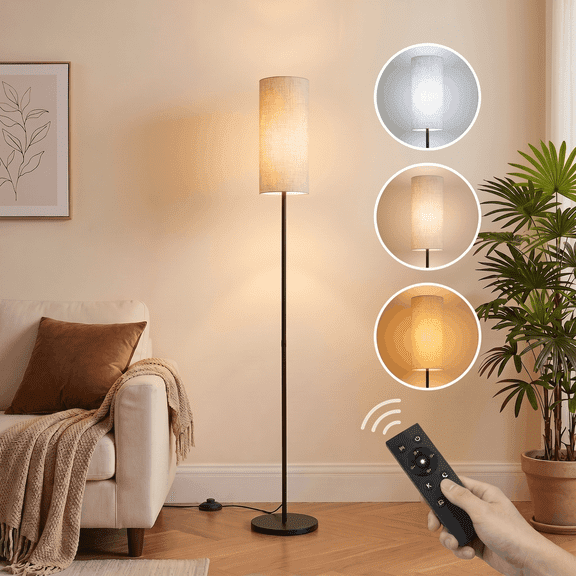 DAYBETTER LED Floor Lamp, 3 Color Temperatures with Remote Control, 9W LED Bulb Modern Standing Lamp with Lampshade, for Living Room Bedroom Office