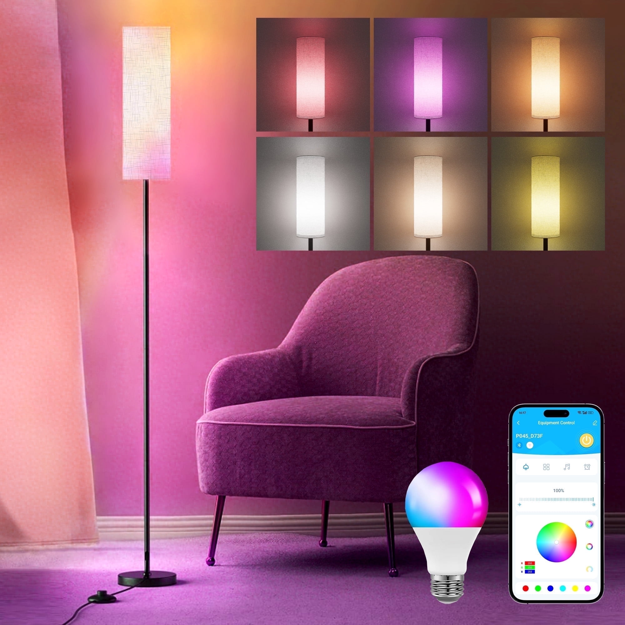 DAYBETTER LED Floor Lamps, RGB Standing Lamps, Works with Alexa/Google Home, Stepless Dimming, for Living Room