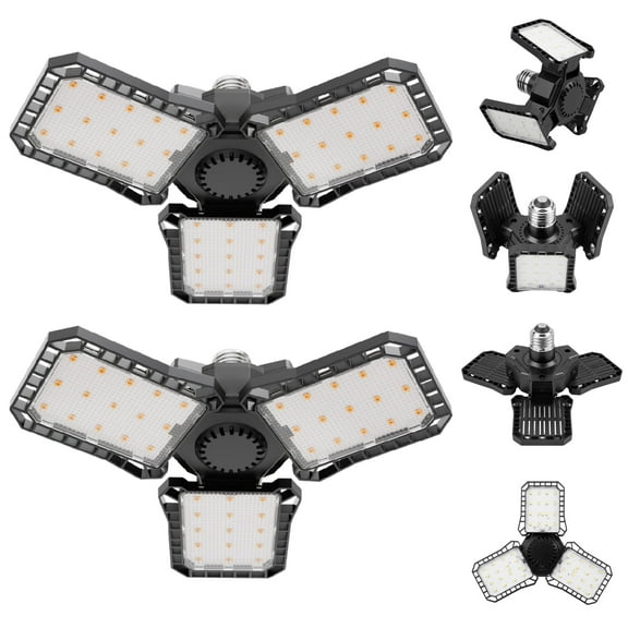 DAYBETTER LED Garage Light,30W 3000 Lumen Ceiling Lights with 3 Adjustable Panels,E26,5000K Daylight Light Bulb   Fixture LED Lights for Garage,Workshop,Warehouse,2pack