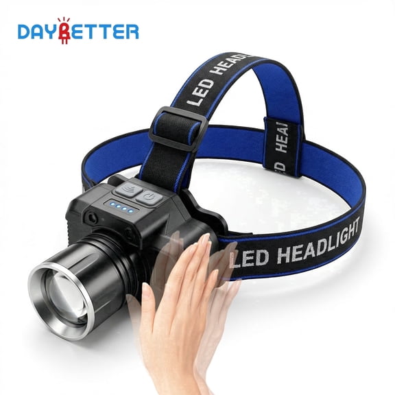DAYBETTER LED Headlamp with Motion Sensor, Zoomable 5 Modes Headlight Rechargeable, 90°Adjustable, Waterproof for Camping, Hiking, Outdoor Activities