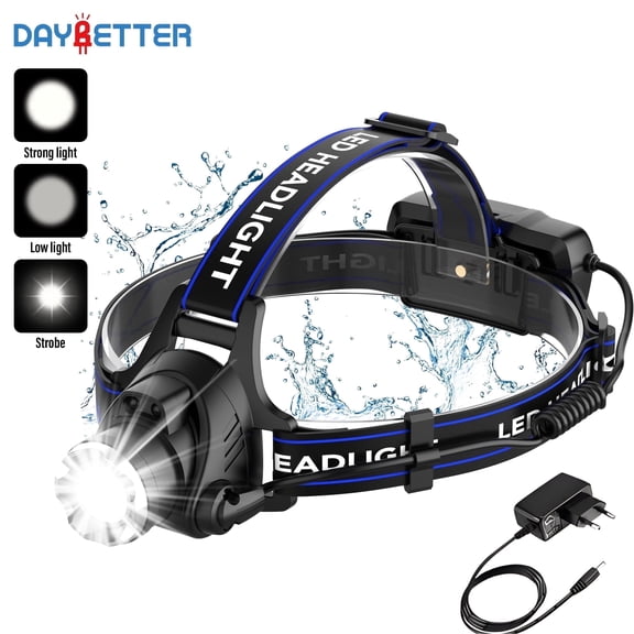 DAYBETTER 1000LM Rechargeable LED Headlamp, 1600mAh 3 Modes IPX7 Waterproof 120° Adjustable Headlamps for Camping Hiking Climbing Fishing